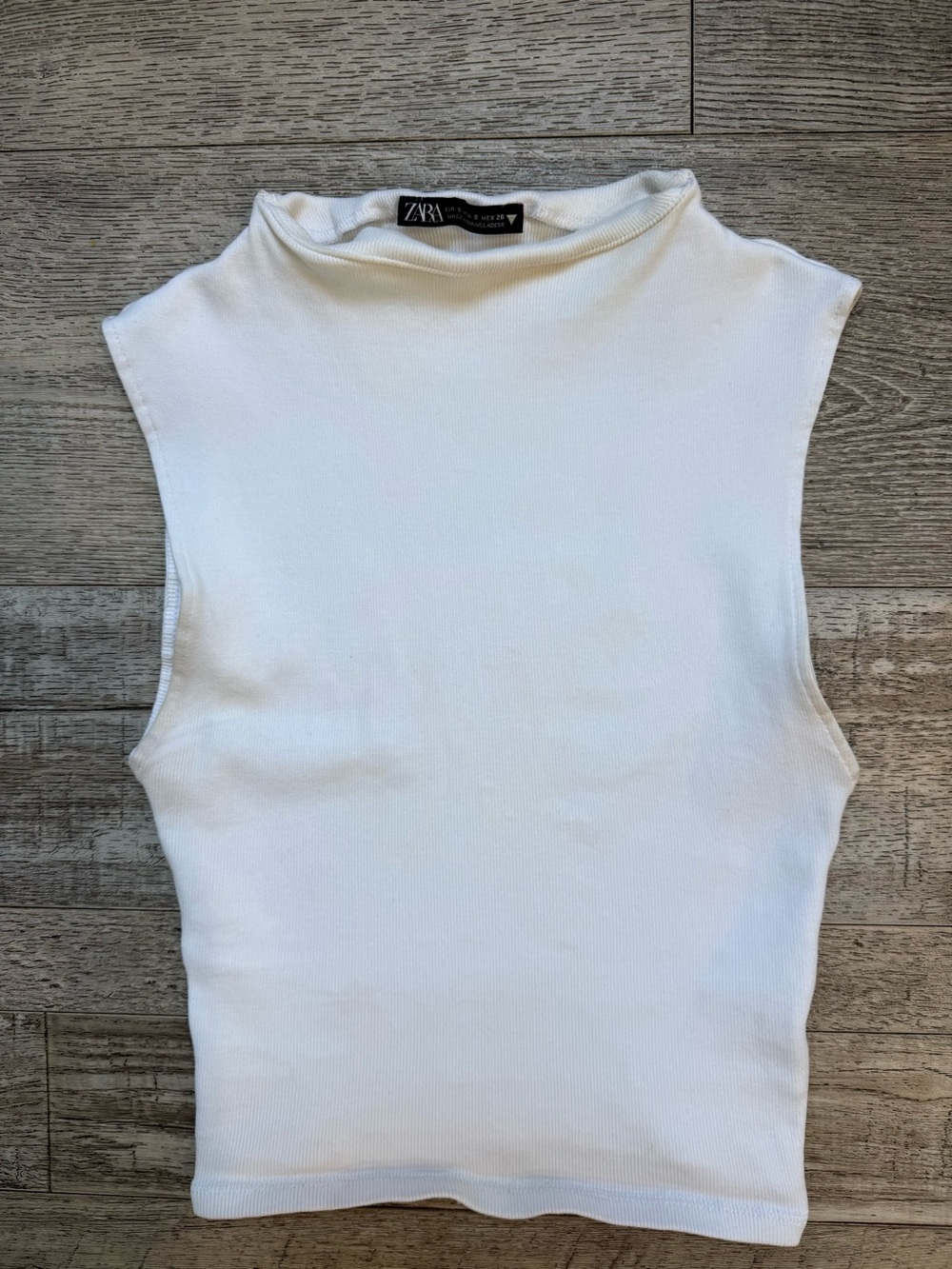ZARA Cream Sleeveless Mock Neck Ribbed Tank